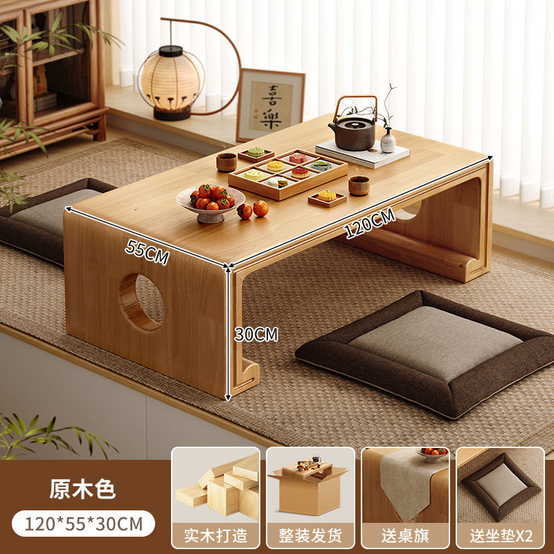 Solid wood bay window cabinet storage locker household balcony renovation window sill antique bookshelf Japanese dust-proof bookcase