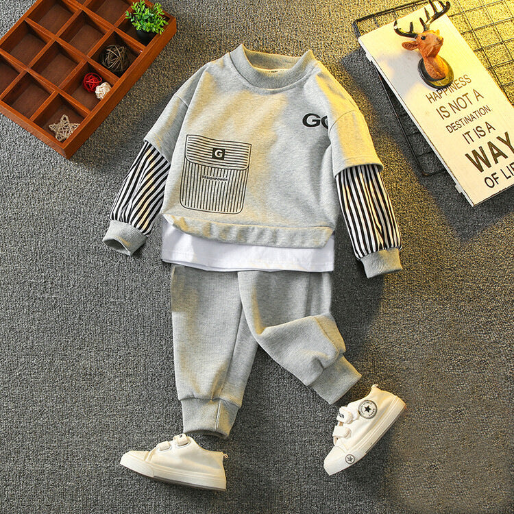 Kids' fall outfit: boys' hoodie set - spring/autumn  new arrival - faux two-piece, street style cool, big & tall kids' activewear