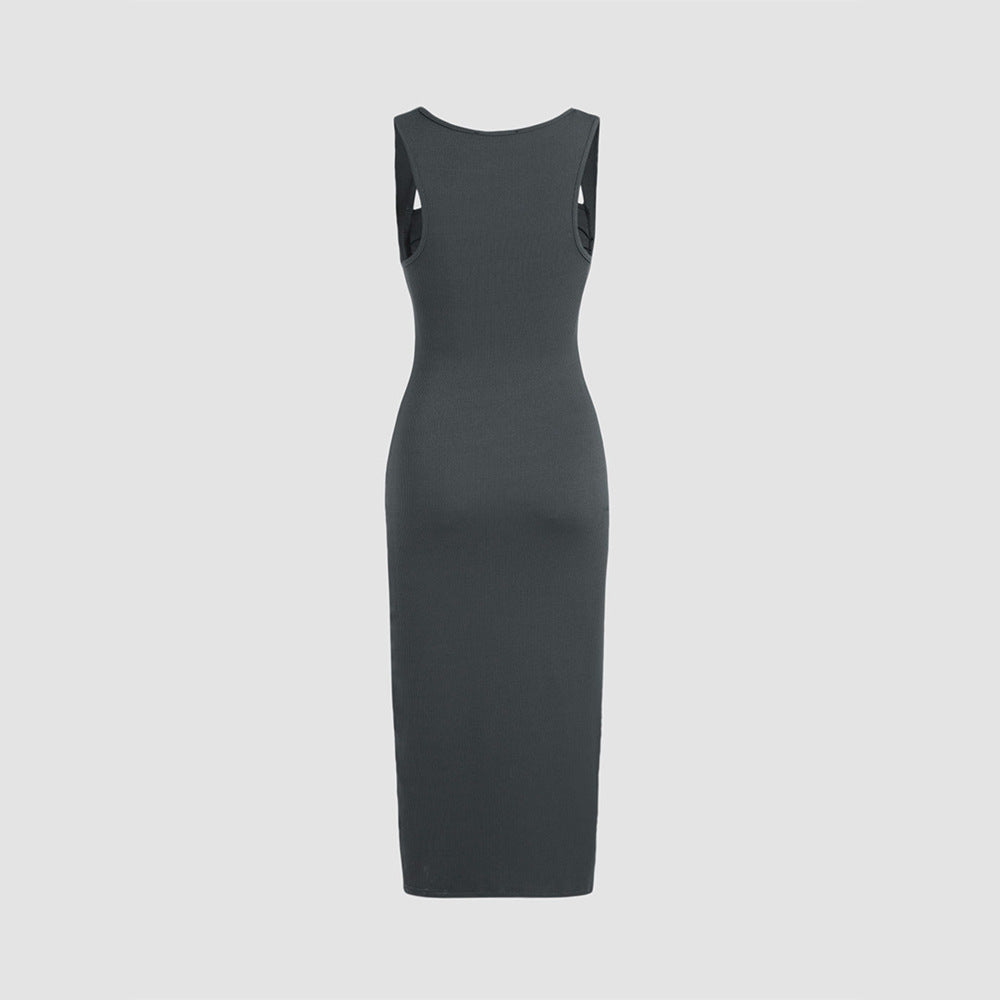 new european and american cross-border sexy knitted ribbed pleated bodycon maxi dress - vacation style