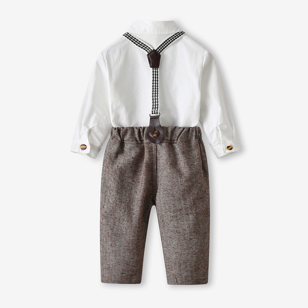 new children's suit boys' clothing spring autum outfit white shirt kids wear overalls gentleman's first birthday dress