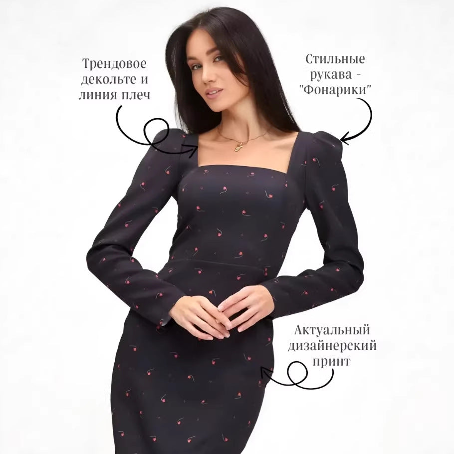 European and american   spring new arrival: cross-border court style elegant lady's cinched waist low-cut long sleeve dress