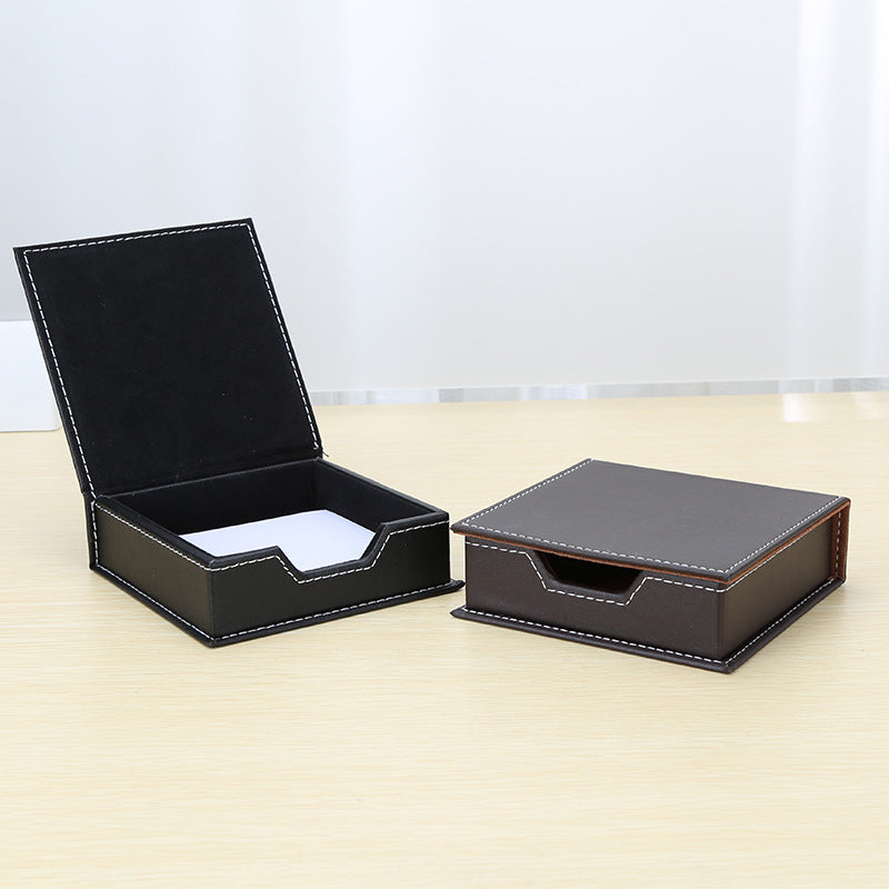 Solid color leather note box, personalized office desktop note paper small storage box, creative note box