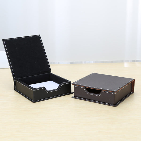 Solid color leather note box, personalized office desktop note paper small storage box, creative note box