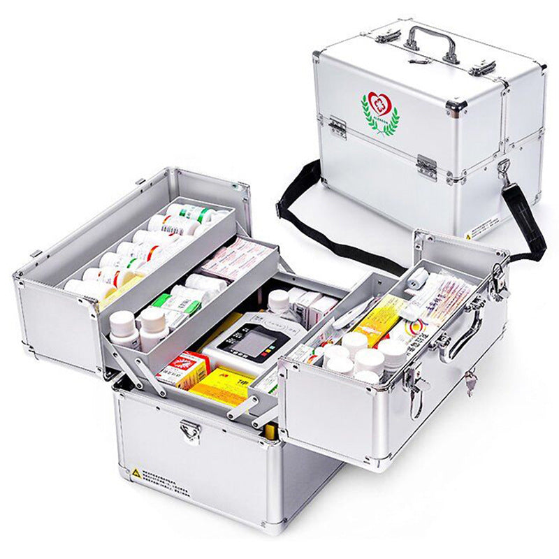 Aluminum alloy medicine box portable household large-capacity enterprise emergency first aid medicine box one piece delivery storage medical box