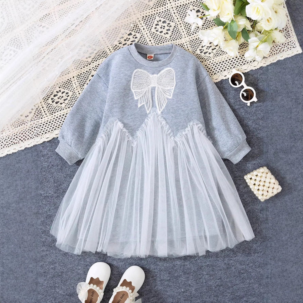Girls' spring dress  new style kids chic princess dress baby mesh patchwork sweatshirt dress - yingshang