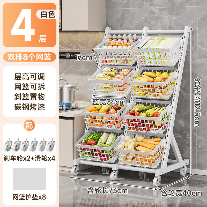 Kitchen storage rack Floor-to-ceiling multi-layer vegetable and fruit multi-functional vegetable basket Living room snack storage rack with wheels