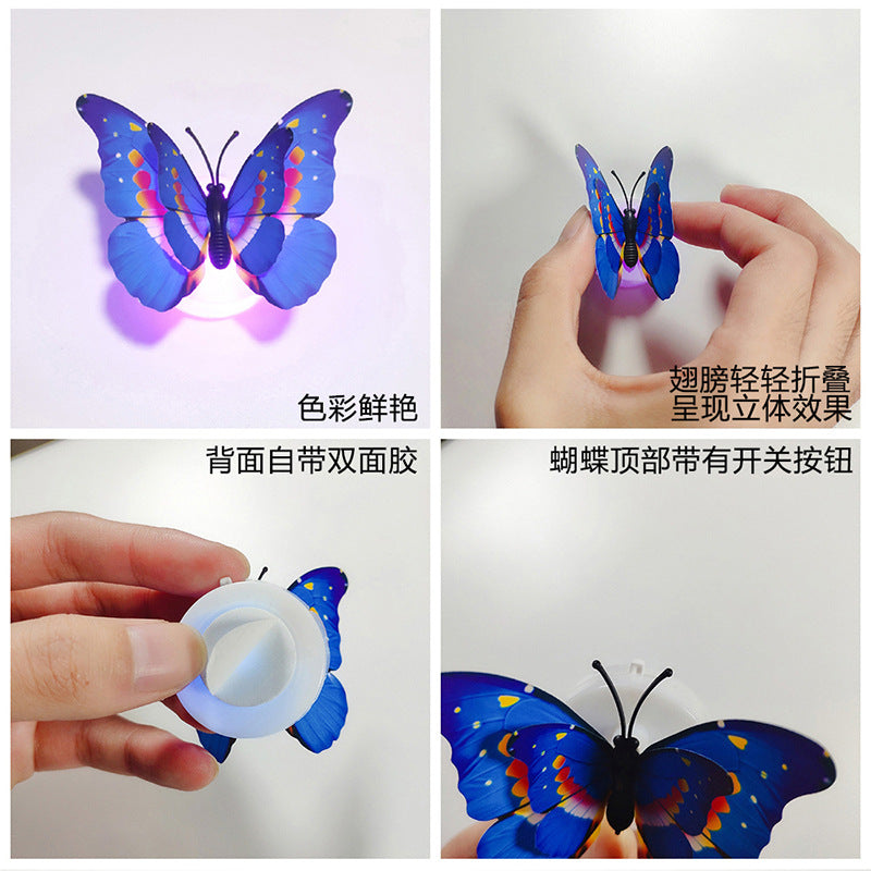 Colorful luminous butterfly LED night light flash simulation three-dimensional butterfly wall sticker creative gift decoration wholesale