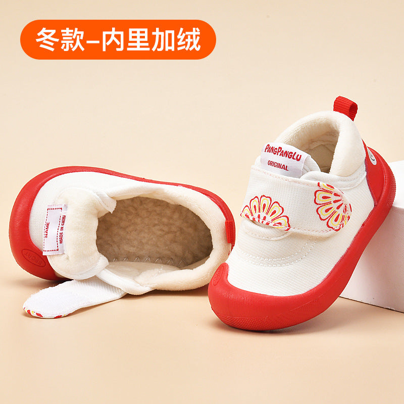 Baby shoes 0-1-2-3 years old toddler shoes autumn winter fleece-lined boys' shoes girls' soft sole spring autumn cloth shoes single shoes