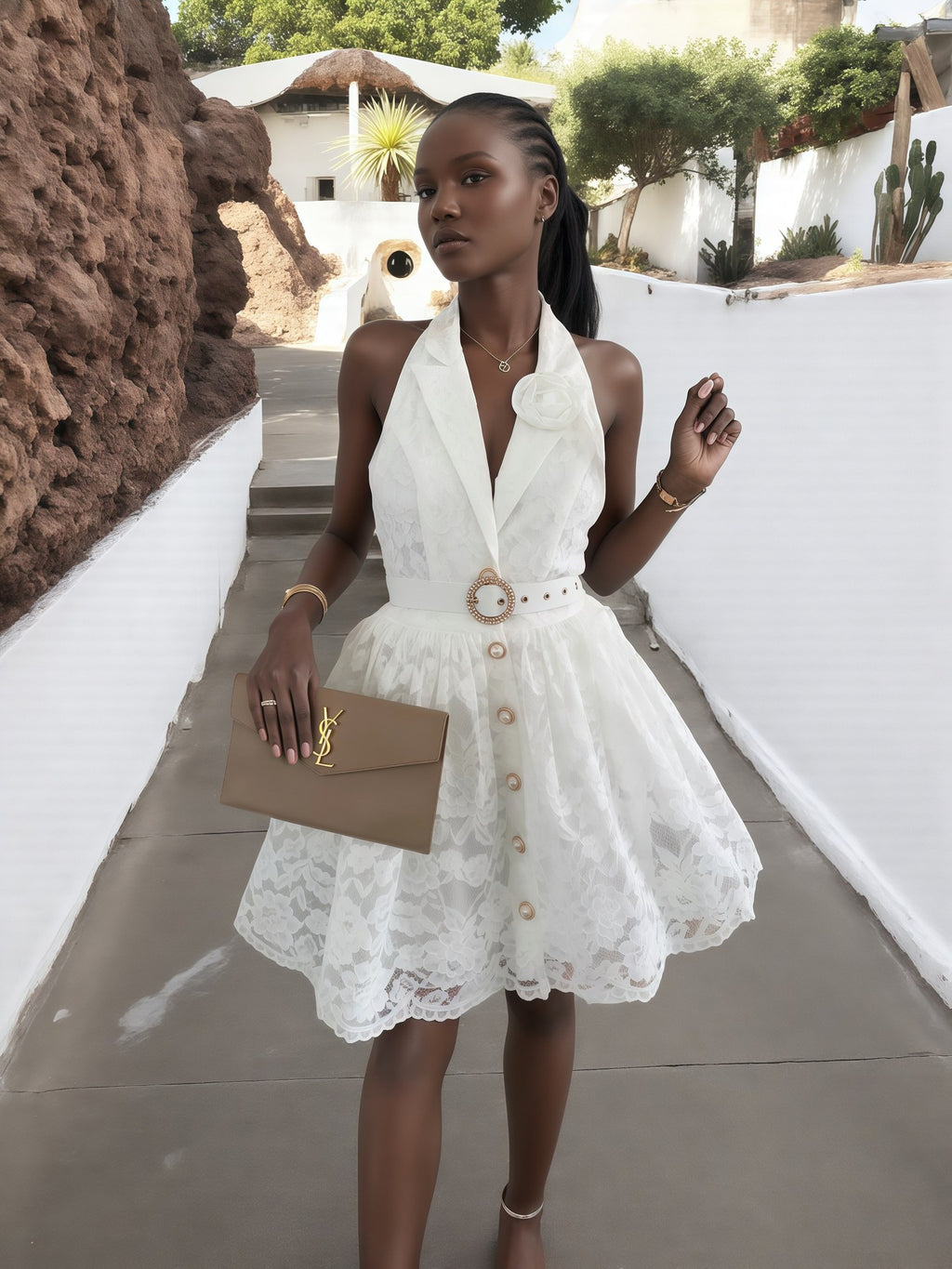 European and American  women's clothing 2025 autumn new solid color sleeveless V-neck neck halter cardigan temperament dress