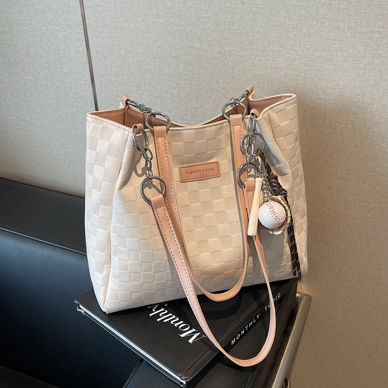 Cross-border large-capacity bags women's autumn and winter versatile 2024 new casual simple shoulder bag plaid commuter tote bag