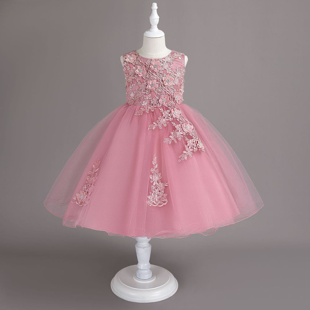 New arrival: export-quality wedding dress, children's formal gown, floral appliqué princess dress, little girl's piano recital dress, kids' dress