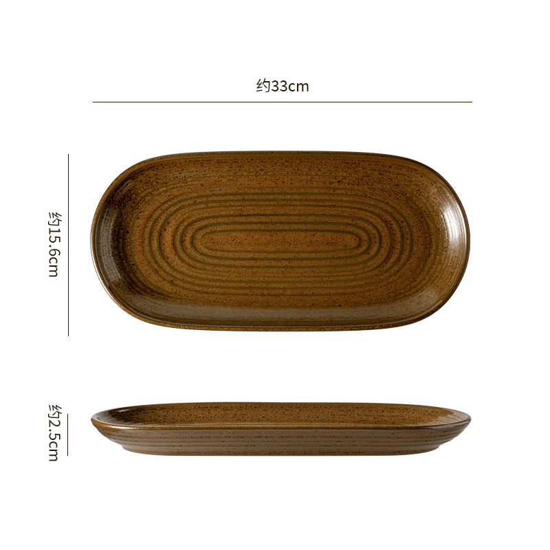 Vintage chic ceramic oval fish plate - perfect for restaurants, hotels, and home use. featuring a textured, rectangular design ideal for steamed fish, sushi, and elegant plating