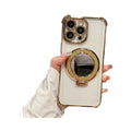 Four-corner electroplated glitter mirror phone case for apple 16 pro, iphone 12/11 with ring stand