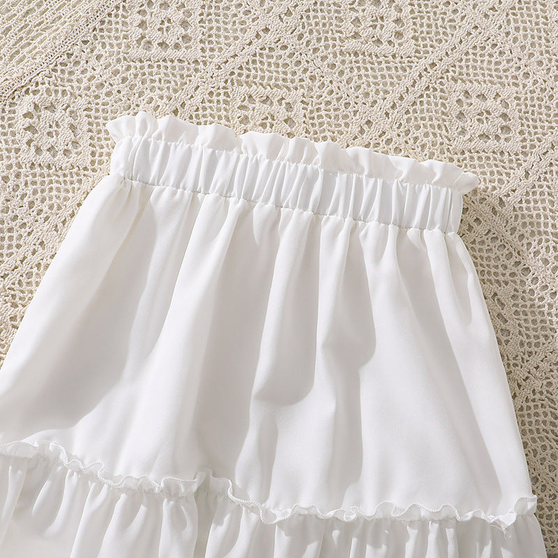 girls' outfit:  summer new style - kids' chic 3d floral flutter sleeve top and skirt two-piece set