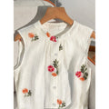 Women's new summer french chic embroidered sleeveless blouse with open front and collar – perfect for office and commuting