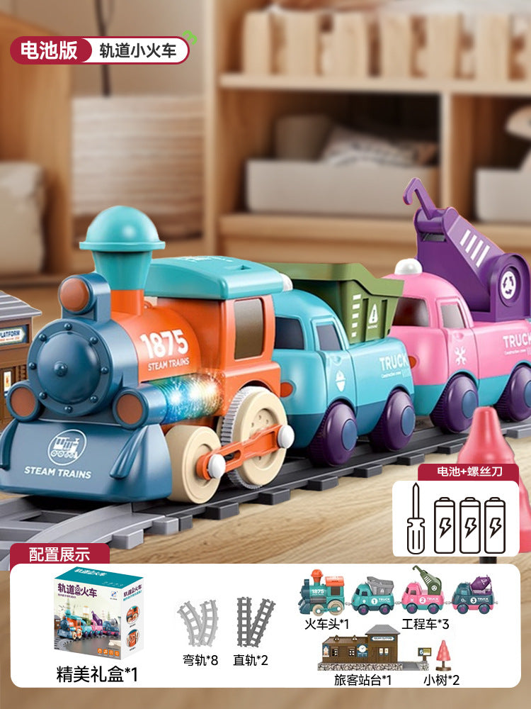 kids macaron electric rail car magnetic train engineering vehicle artificial locomotive boy toy