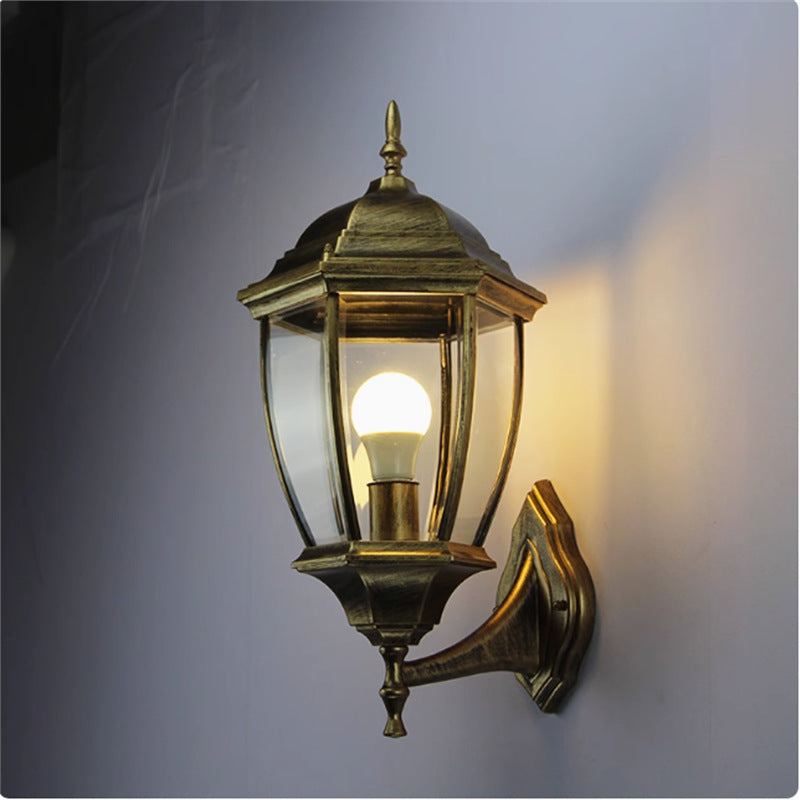 Outdoor wall light waterproof antique courtyard lamp european style outdoor villa pillar wall lamp luxury hexagonal wall sconce - hardwired