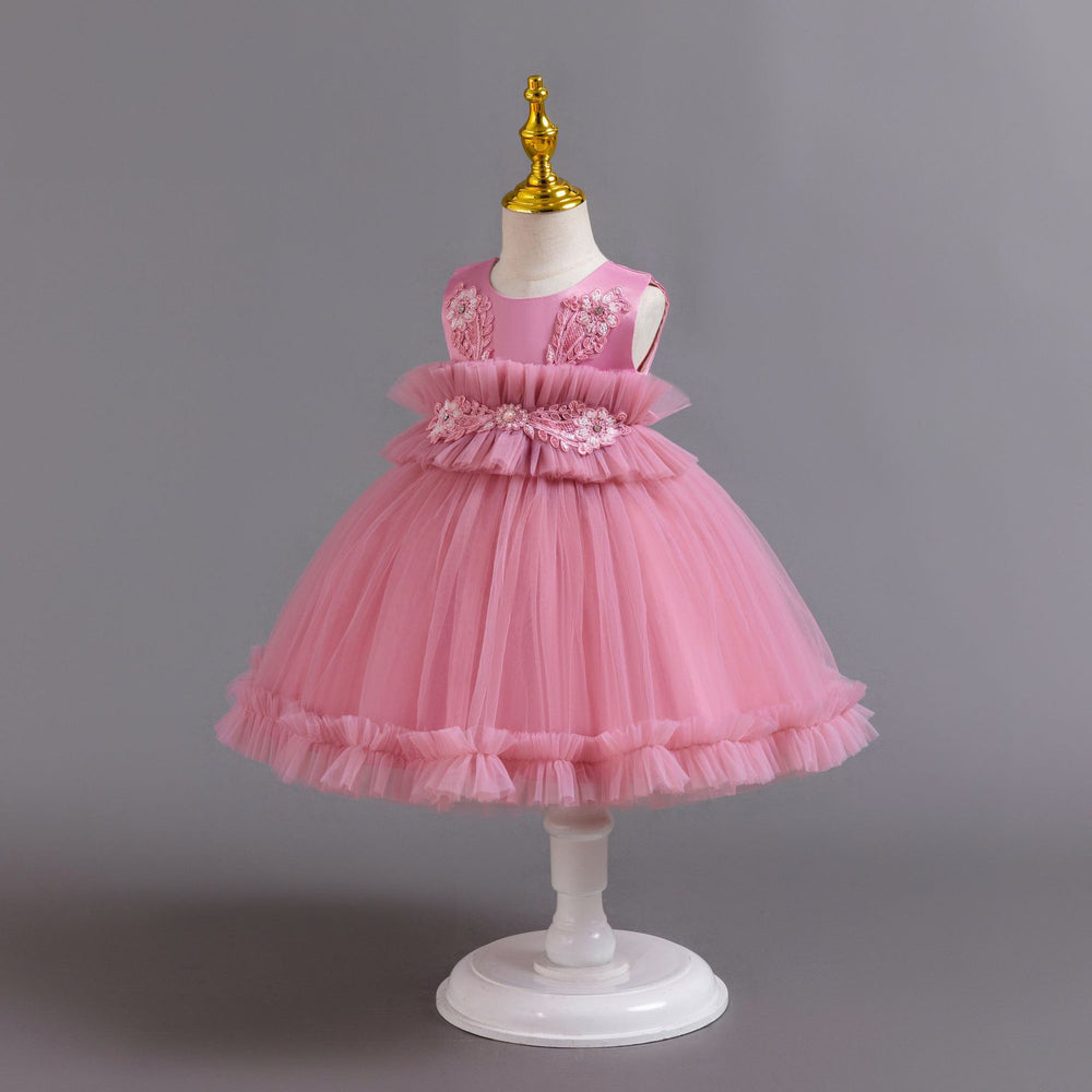 European and american wholesale girls' evening dresses lace pattern princess dress first birthday party gown flower girl dress