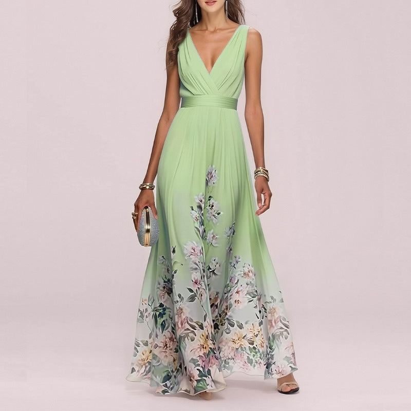 women's summer new arrivals:  cross-border fashion - elegant and chic printed v-neck bodycon maxi dress