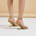 2025 new luxury rhinestone ankle strap sexy irregular heel high heel sandals - perfect for banquets and fashion events