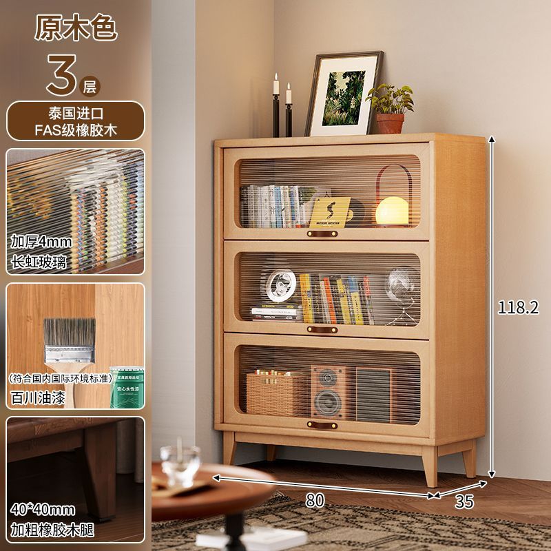 Solid wood bookcase dustproof with glass door bookshelf storage rack floor-standing for home storage cabinet living room bookcase medieval style