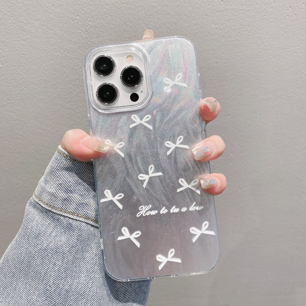 Feather yarn silver suitable for apple 16pro black bow mobile phone case iphone12/14 heart bracelet hard protective case