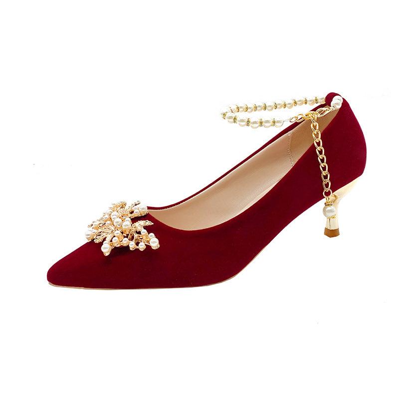Wedding shoes for women with thick heels 2023fall and winternew arrival bride red non-tiring feet wedding dress high heels shoes xiuhe clothes two wears