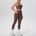 New women's solid color brushed halter tank top and pocket pants yoga set - two-piece activewear for running and fitness
