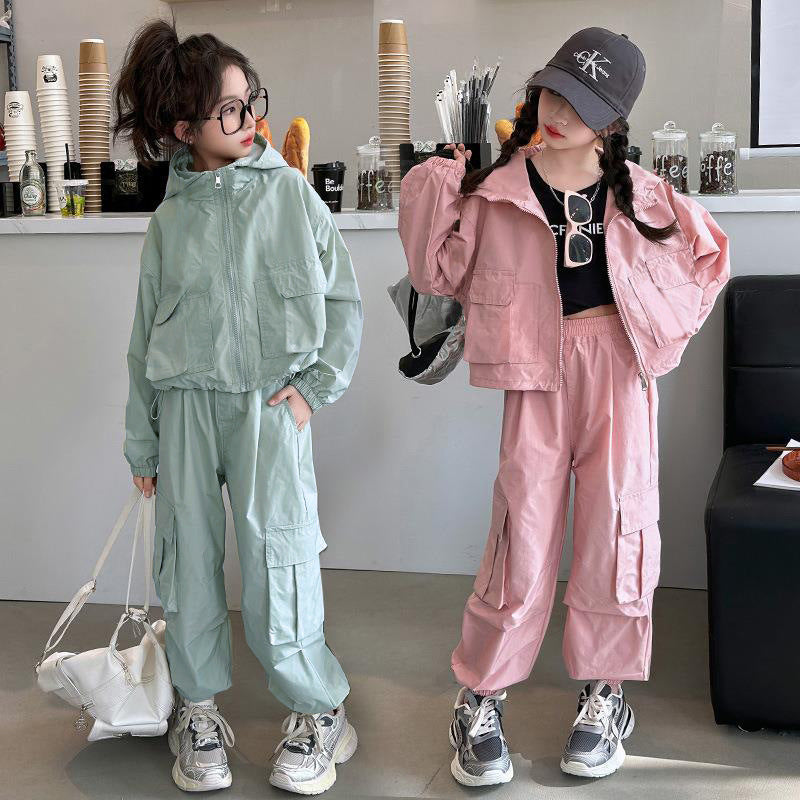 Girls' activewear set -  spring/autumn collection: stylish and trendy new arrivals for kids and teens. featuring new, loose-fit cargo pants for a cool and edgy look