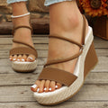 plus size cross-border elegance wedge shoes candy color suede elegance women's thick sole heels ankle strap breathable suede