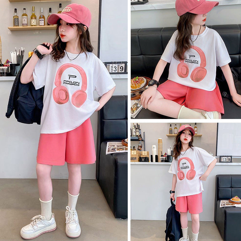 Girls' summer short-sleeve t-shirt and casual shorts two-piece set - new  collection for girls (sizes for mid-to-large children)