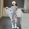 Girls' summer skirt-pant set,  new korean style sweet & spicy short-sleeve t-shirt, trendy & cool two-piece outfit for mid-to-large children