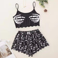 Fashion cross-border   fashion women's clothing skull hand printing suspender tops and shorts home wear suit