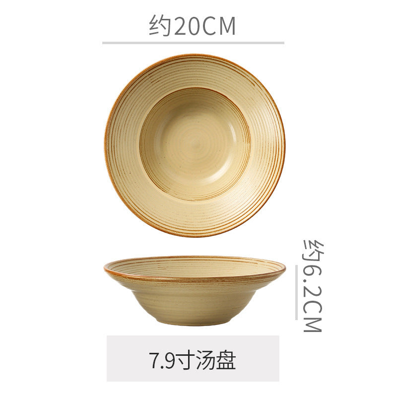 Retro style ceramic kiln straw hat plate restaurant hotel for home threaded pasta plate japanese style fruit salad dessert plate