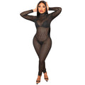 C5345 cross-border new arrival: sexy see-through striped bodysuit with long sleeves and pants - perfect for  and