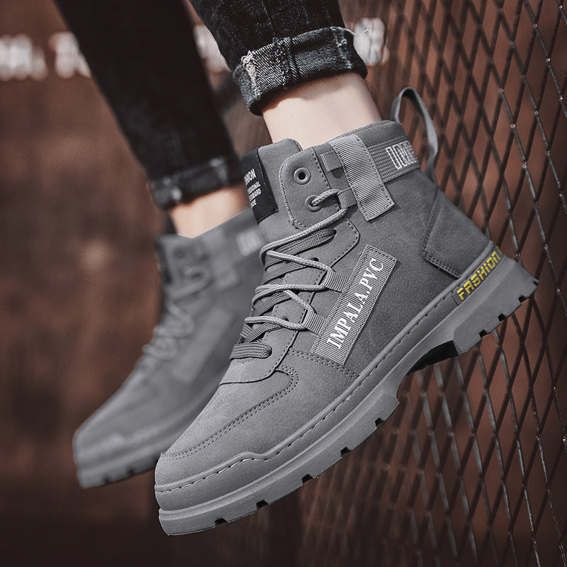 Spring high-top men's shoes 2025 new spring sports casual waterproof non-slip wear-resistant shoes men's martin boots trendy shoes