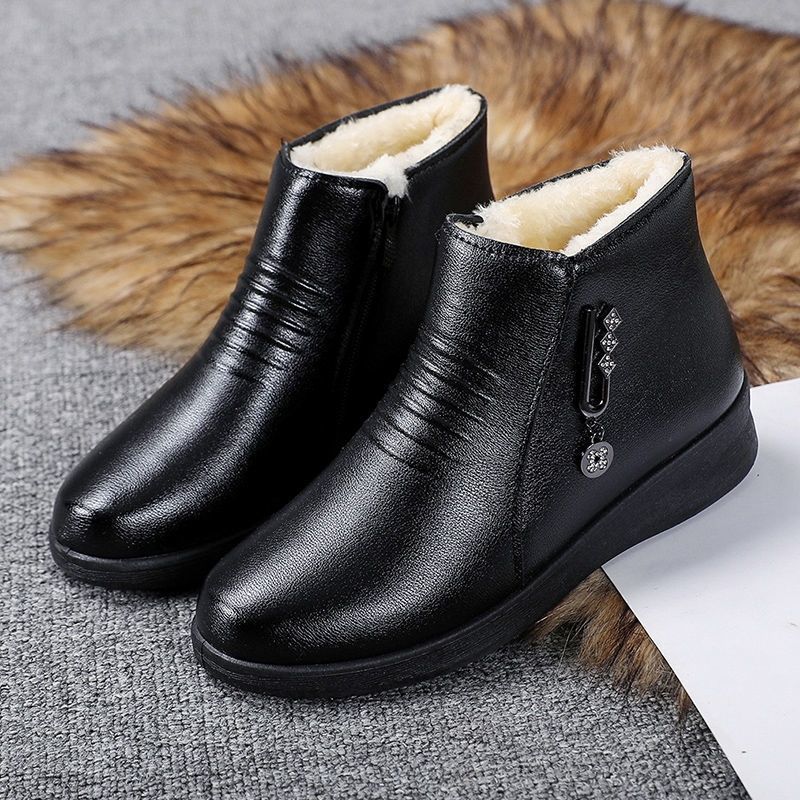 Women's winter comfort boots: soft-soled ankle boots for middle-aged and elderly women, fleece-lined warm flats