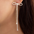 Wholesale new arrival cross-border bowknot rhinestone jewelry exaggerated fashion tassel light luxury earrings alloy stud earrings for women