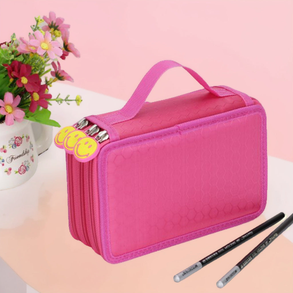 Cross-border large-capacity pencil case Art painting Pencil bag Student stationery storage bag 48 colors Three zippers Stationery box