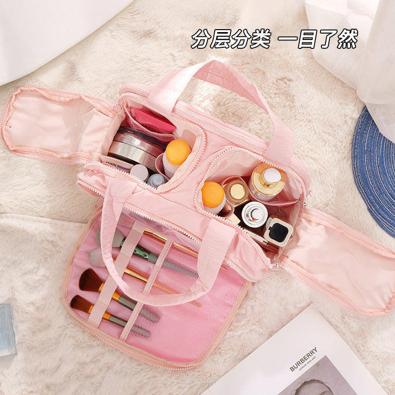 Xiaohongshu same cosmetic bag large capacity double wide opening fluffy storage bag partition travel handbag wash bag