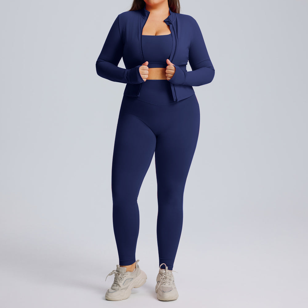 European and american plus size long sleeve yoga outfit set - women's high elasticity quick-dry activewear three-piece set - new autumn/winter fitness apparel