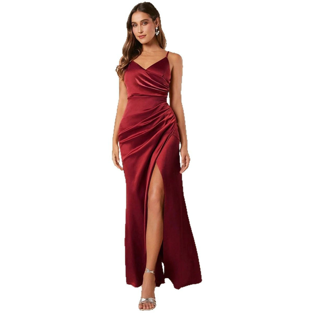 European and american cross-border women's spring/summer new satin slip dress, sexy ruched skirt for foreign trade, bridesmaid dress
