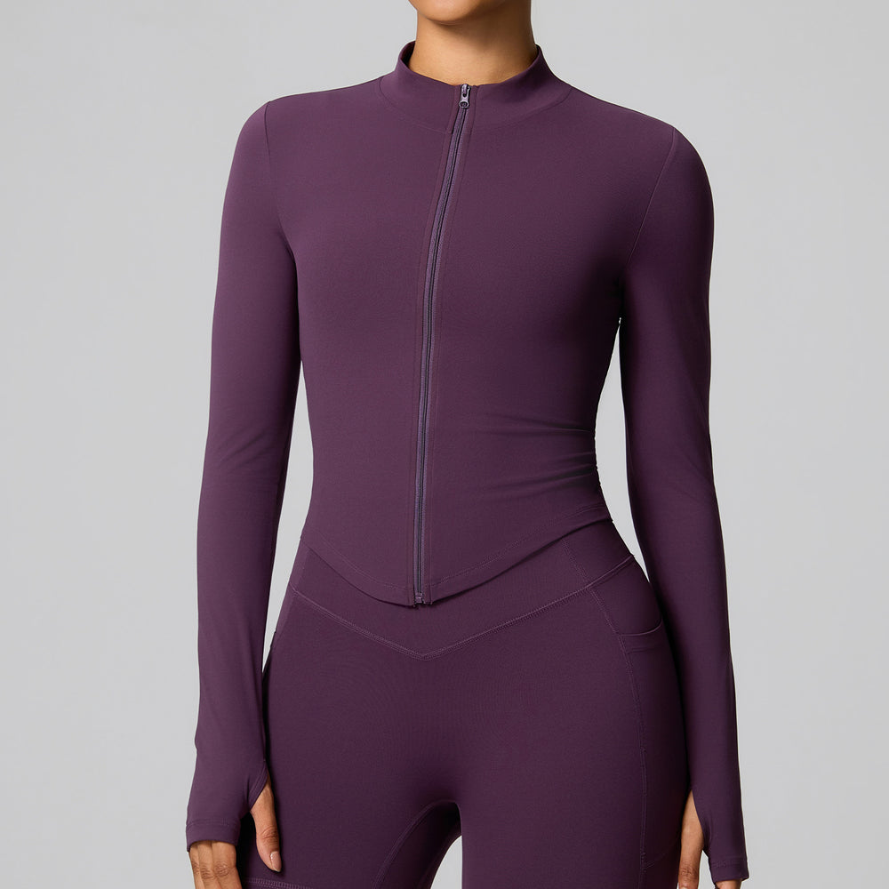 European and american style cross-border long-sleeve yoga top cardigan zipper quick-dry sports jacket stand collar slim fit outdoor fitness apparel
