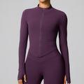 European and american style cross-border long-sleeve yoga top cardigan zipper quick-dry sports jacket stand collar slim fit outdoor fitness apparel