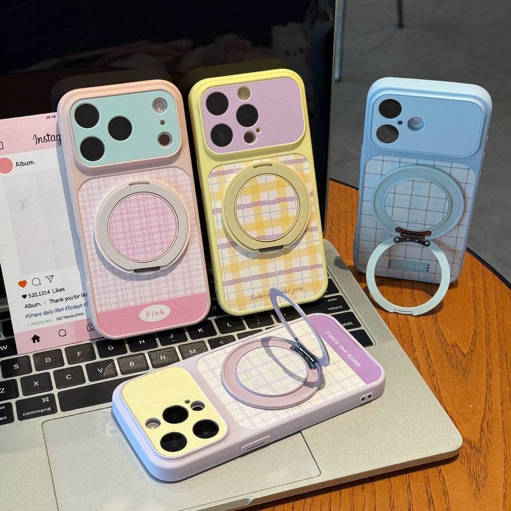Suitable for instant change to apple 17promax large window mobile phone case contrasting color plaid iphone18 anti-fall protective case 15