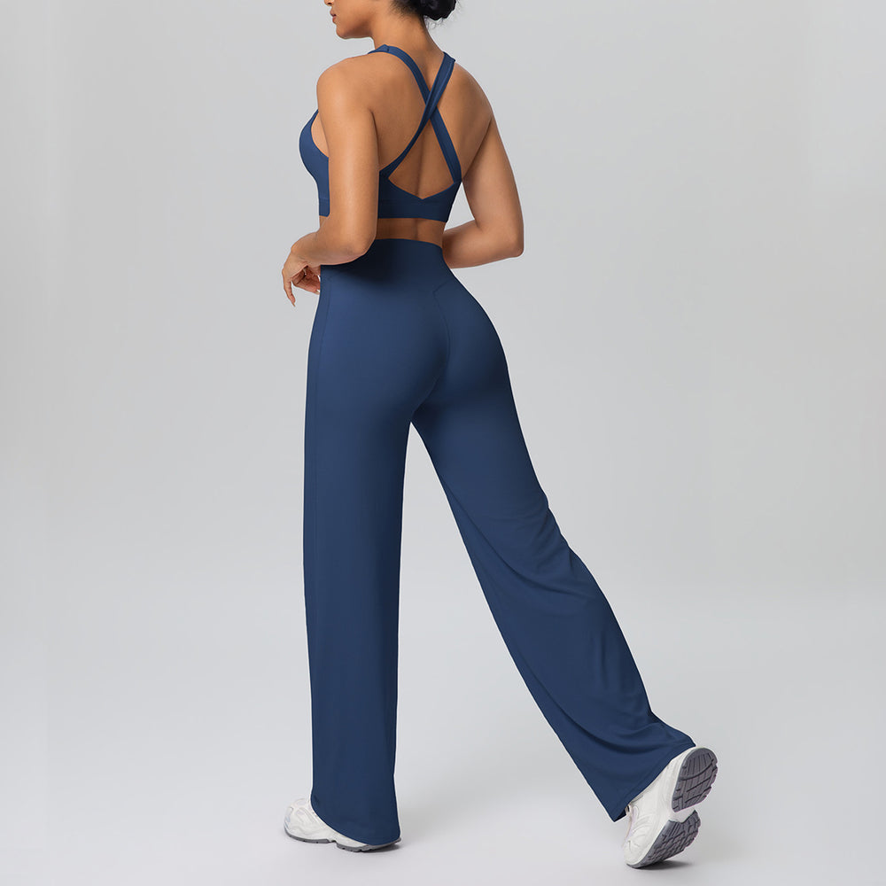 fashionpure color double-sided brushed back cross sports intimates yoga suit running fitness two-piece set
