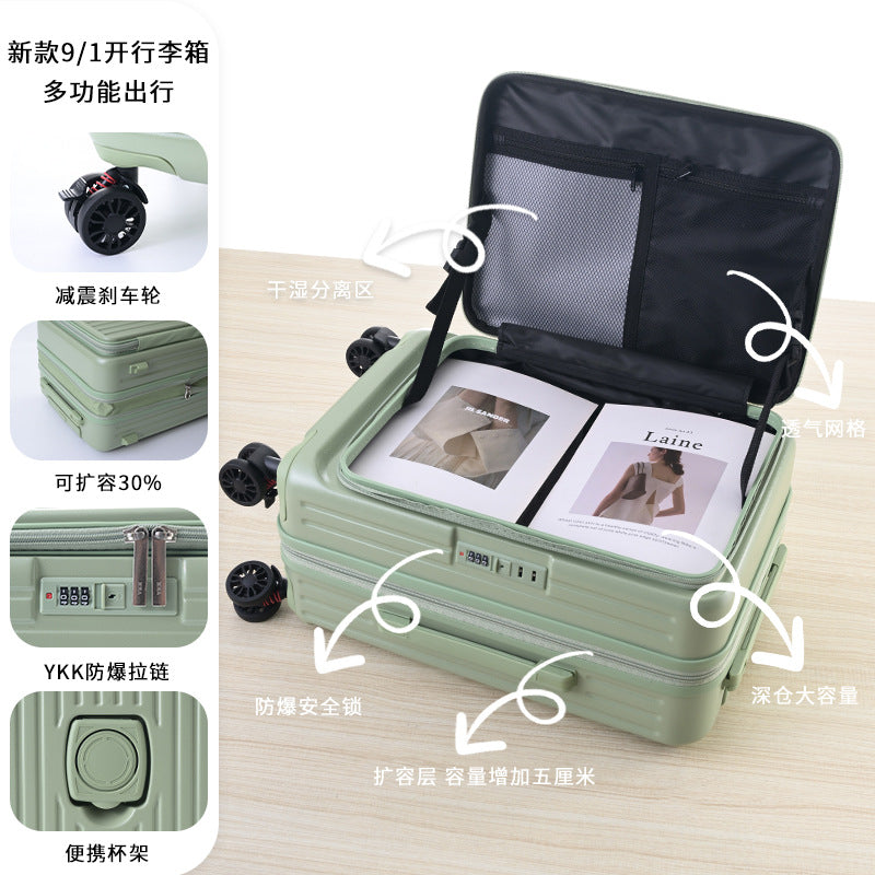 Side open luggage, three-piece set, ABS + PC, lightweight, expandable, YKK zipper, 20/24/28 inch, gray