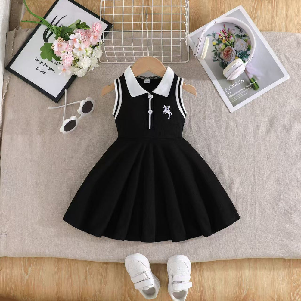 Children's clothing baby girl white sleeveless dress spring summer small horse embroider pattern vest