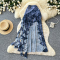 K-style tie-dye ruffles a-line skirt for women summerhigh waistslimming lookasymmetricalelegant mid-length skirtwork clothing