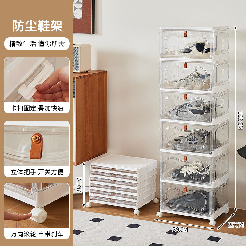 Door shoe cabinet foldable transparent large-capacity multi-layer shoe display finishing box installation-free dust-proof clean storage